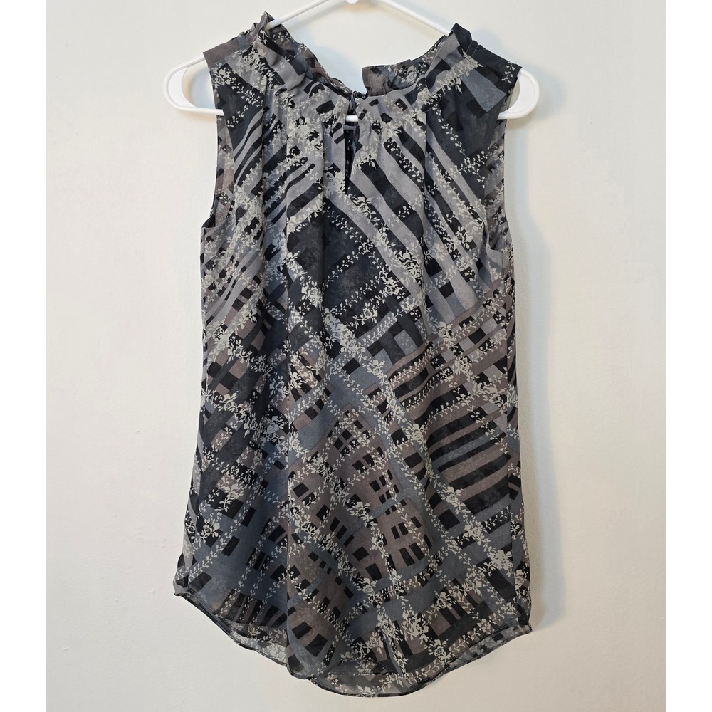 Cabi Tank Blouse Sleeveless Womens Extra Small Gray Plaid